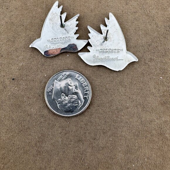 Vintage LAUREL BURCH Earrings Celeste Birds Post Earrings Silver Lavender Cream - Picture 5 of 5